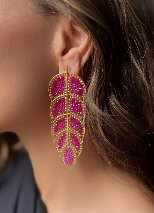 Arete hoja Fucsia.